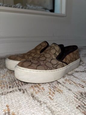 Coach Women's Brown Signature Slip-On Sneakers